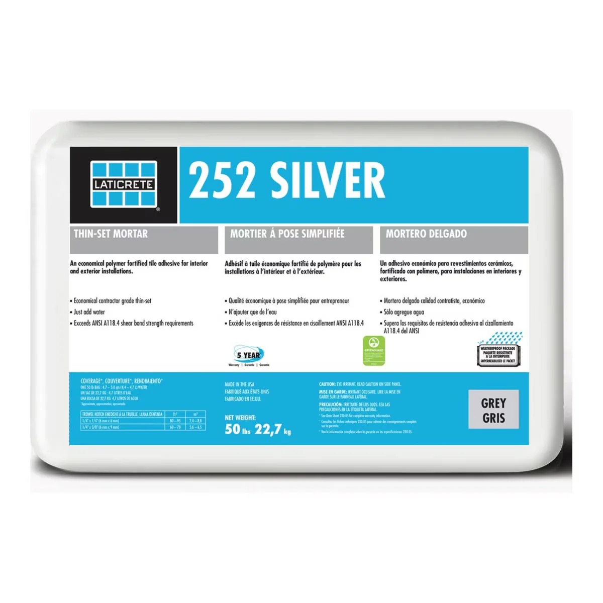 50 LB Laticrete Thinset White 252 Silver